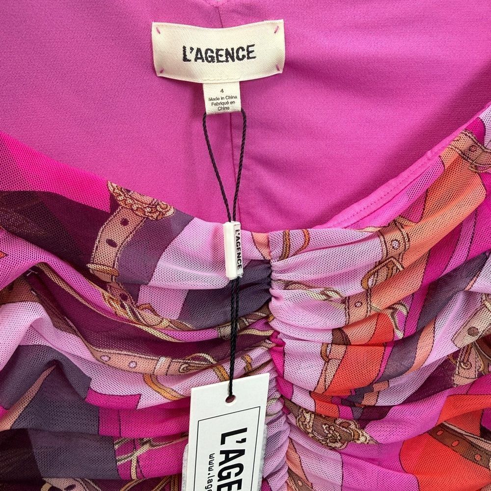 L'AGENCE Lolissa Rushed Long Sleeve Mesh Mini Dress Size 4 NWT - Picture 7 of 8